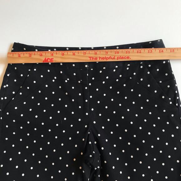 Cue Australia Black Straight Leg Pants White Polka Dots Size 6 EUC Cigarette - Picture 9 of 13
